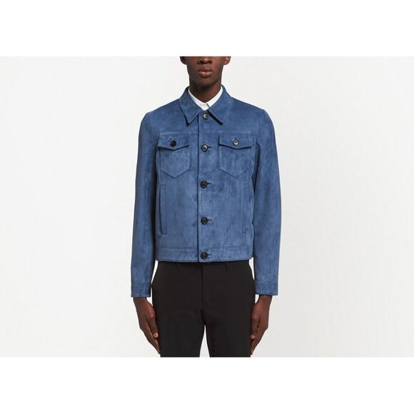PRADA Milano Men's Buckskin Suede Multi-Pocket Shirt Jacket in Navy - Picture 3 of 10